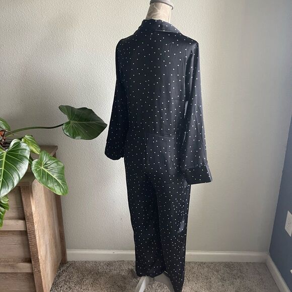 Lucky Brand Polkadot Printed Button Front Satin Jumpsuit in Black and White - Picture 7 of 12